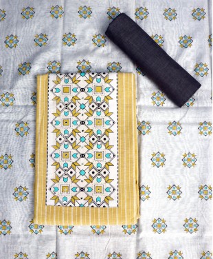 Pure Cotton Dress Materials - White_Yellow Color -...